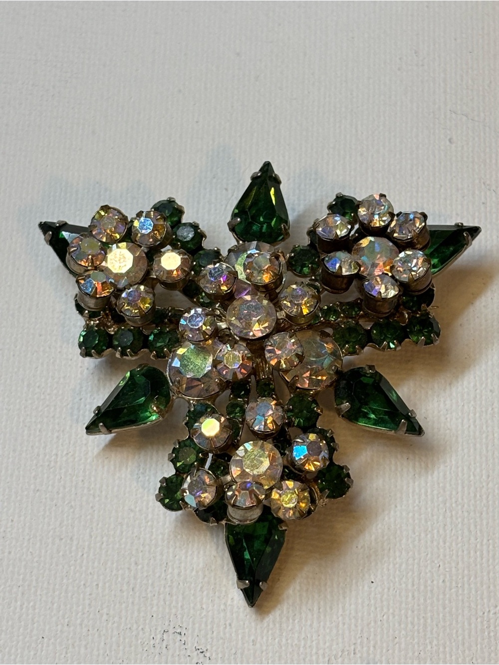 Vintage Juliana Green Crystal Floral Statement Brooch.